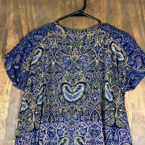 Lucky Brand Womens Blouse Multicolored Paisley Short Sleeve Boho Modal Blend 1X - Picture 9 of 10